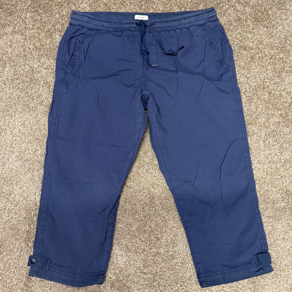 L.L.Bean Ripstop Capri Pants Womens Large Navy Blue Cotton High Rise Drawstring